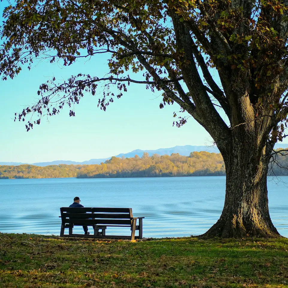 brett-meliti-YHpVUb7_iHU-unsplash Person sitting alone by a lake reflecting, representing anxiety and emotional overwhelm